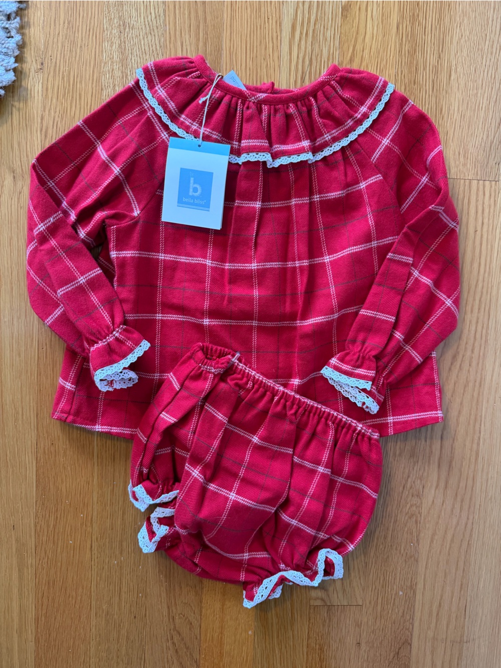 bella bliss Red Plaid Ruffle Collar Top & Bloomer Set